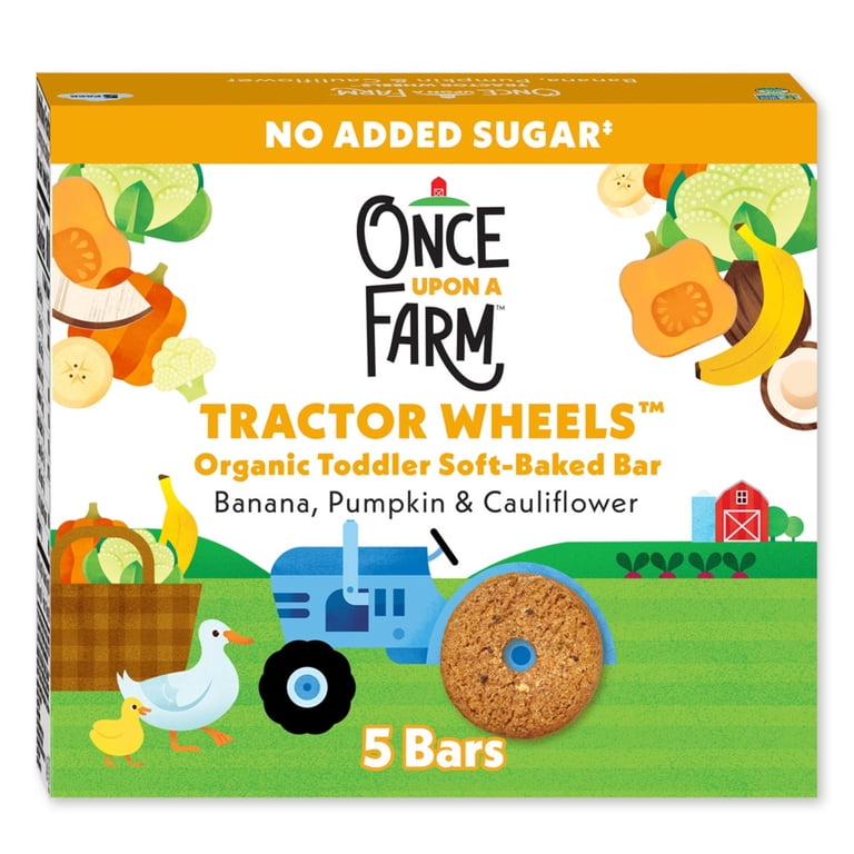 Once Upon a Farm Organic Tractor Wheels Toddler Bar, Banana