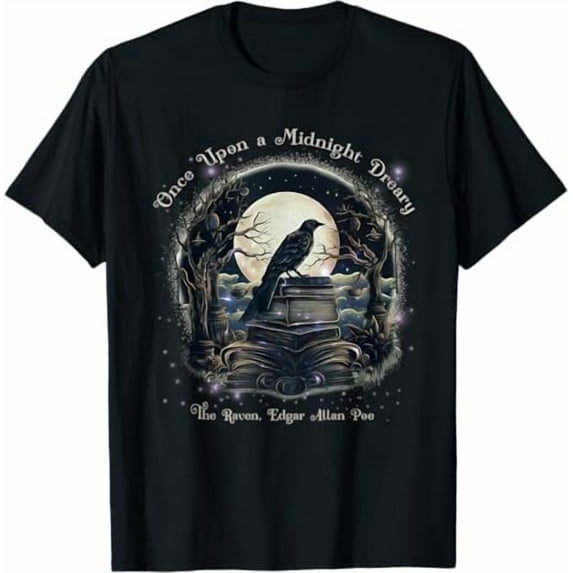 Once Upon a Midnight Dreary The Raven by Edgar Allan Poe T-Shirt,Black Color,Size 4XL