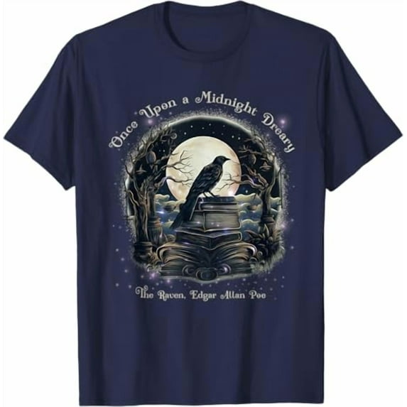 Once Upon a Midnight Dreary The Raven by Edgar Allan Poe T-Shirt,Navy Color,Size XL