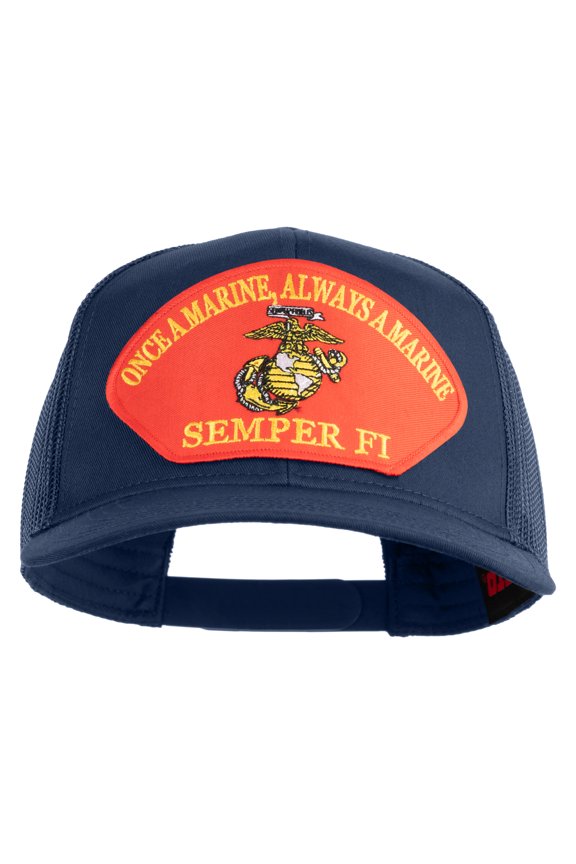 Once a Marine Always a Marine Semper Fi Red Patched Solid Cotton Twill Mesh Prostyle Cap - Navy OSFM