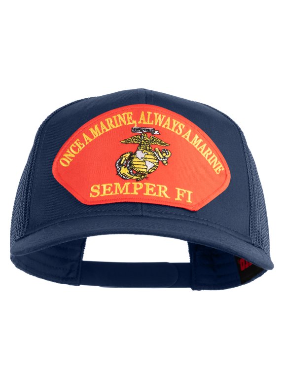 Once a Marine Always a Marine Semper Fi Red Patched Solid Cotton Twill Mesh Prostyle Cap - Navy OSFM