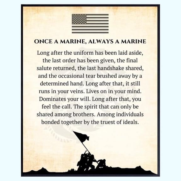Once a Marine Always a Marine Wall Art USMC Patriotic Decor, Military Veteran Poster, Gift for Marines