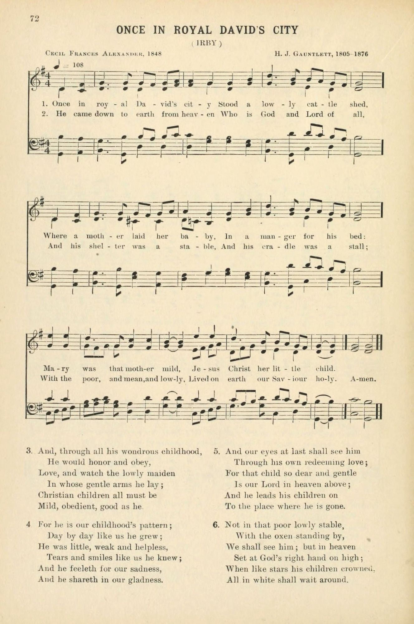 Once in Royal Davids City Gauntlett & Alexander Christmas Carols & Hymns 1910 Canvas Art - (18 x 24)