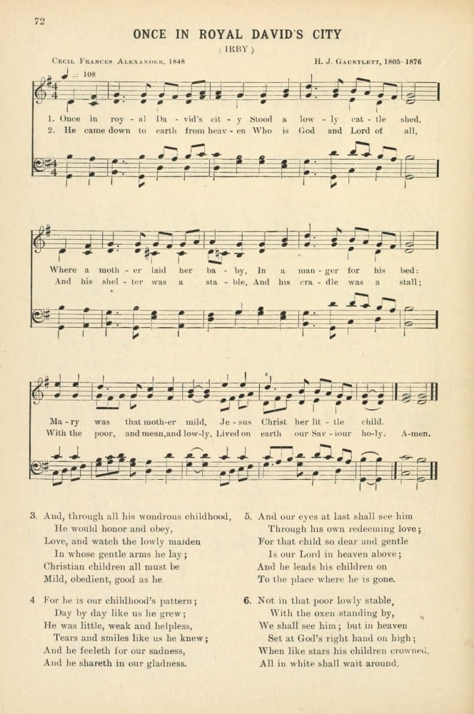Once in Royal Davids City Gauntlett & Alexander Christmas Carols & Hymns 1910 Canvas Art - (24 x 36)