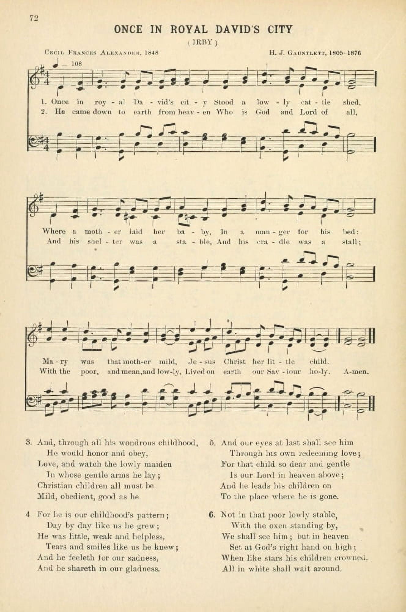 Once in Royal Davids City Gauntlett & Alexander Christmas Carols & Hymns 1910 Canvas Art - (24 x 36)