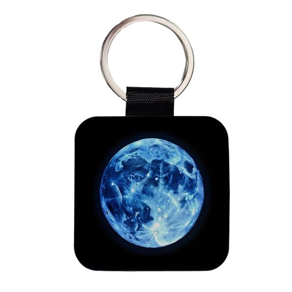 Once in a Blue Moon Faux Leather Square Keychain