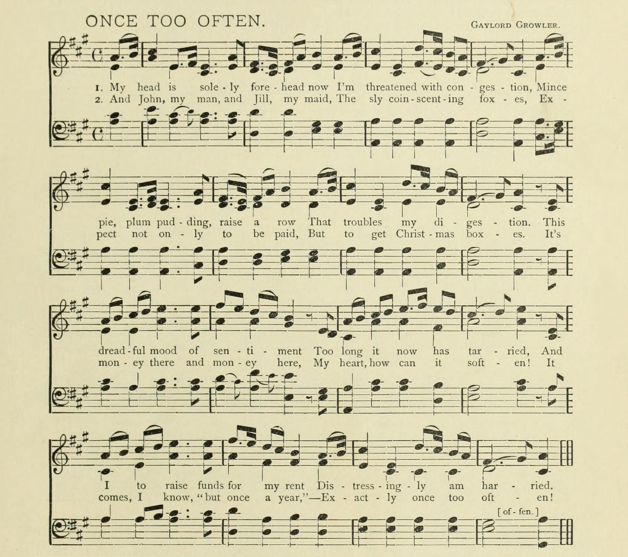 Once too Often Christmas in Song 1891 Canvas Art -  (24 x 36)