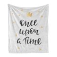 thumbnail image 1 of Once upon a Time Soft Flannel Fleece Throw Blanket, Words with Stars Crown Nostalgic Lettering, Cozy Plush for Indoor and Outdoor Use, 70" x 90", Charcoal Grey Yellow, by Ambesonne, 1 of 5