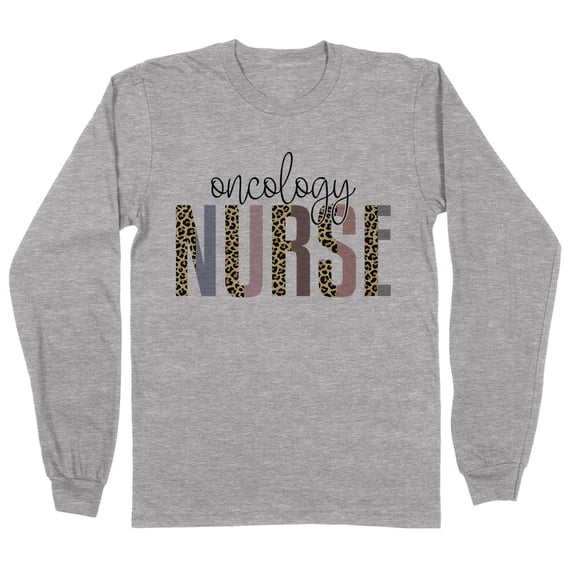 Oncology Nurse Leopard Print Long Sleeve Shirt Unisex 2X-Large Grey