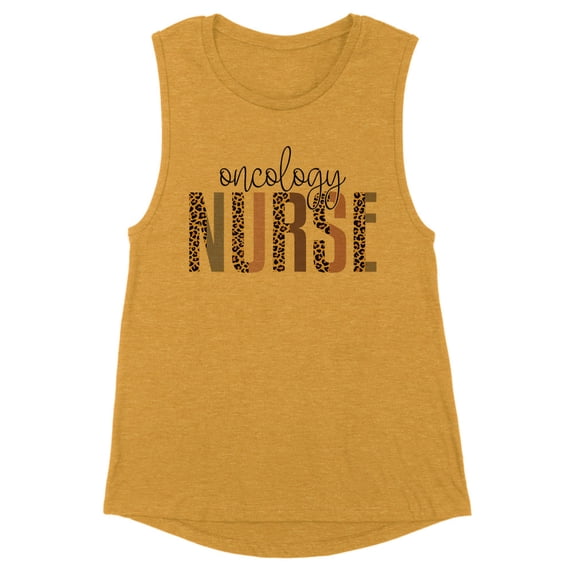 Oncology Nurse Leopard Print Women's Muscle Tank Medium Antique Gold