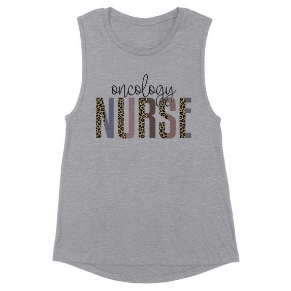 Oncology Nurse Leopard Print Women's Muscle Tank Medium Heather Grey