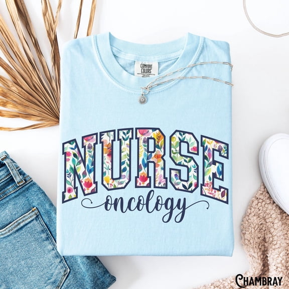 Oncology Nurse Varsity Floral Onc Rn Cancer Nurse Chemo Radiation Hospital T-Shirt All Size S-3XL