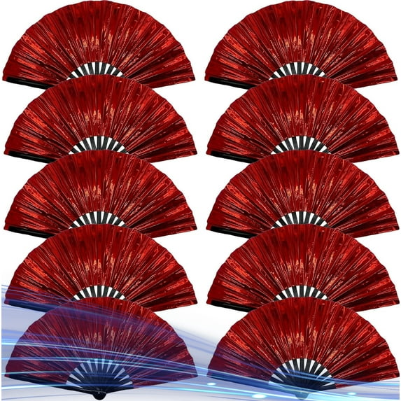 Oncpcare 10 Pcs Glitter Boots on The Ground Hand Fan Bulk, Folding Popping Clacking Fans for Line Dancing (Red)