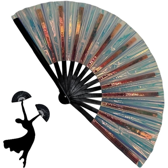 Oncpcare Glitter Fans for Line Dancing, Foldable Kung Fu Tai Chi Handheld Line Dance Popping Fan for EDM, Music Festival, Club, Event, Party, Dance, Performance (Blue)