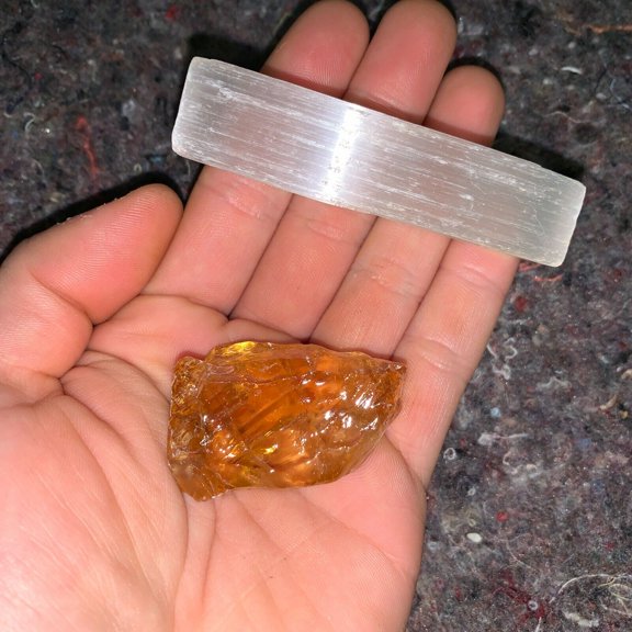 One (1) Charged Citrine Calcite Rough Gemstone + A FREE Selenite Charging Stick