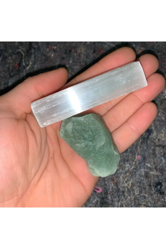 One (1) Charged Green Quartz Gemstone + A FREE Selenite Charging Stick