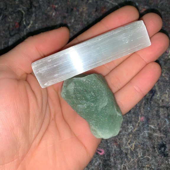 One (1) Charged Green Quartz Gemstone + A FREE Selenite Charging Stick