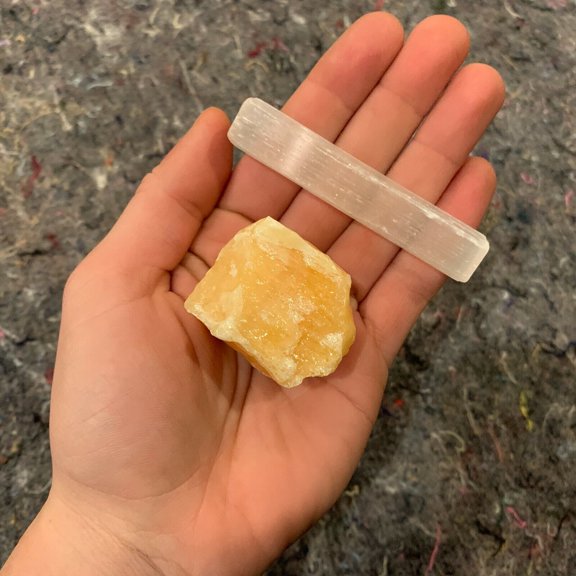 One (1) Charged Orange Calcite Rough Gemstone + A FREE Selenite Charging Stick