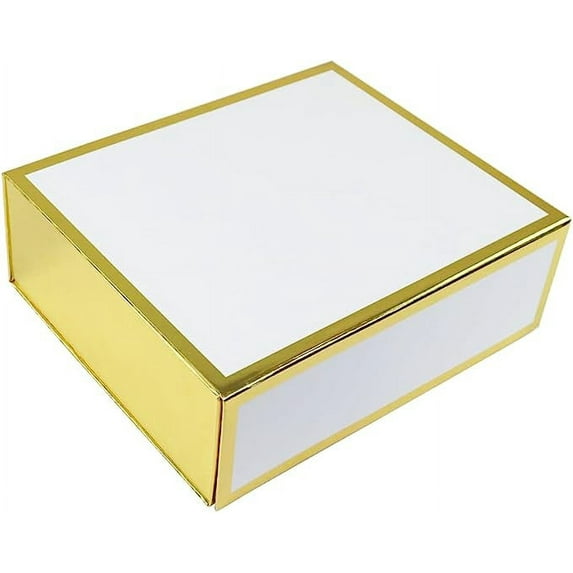 One (1) Large Gift Box 11.8×10×3.9 Inches – White and Gold Foil Collapsible Magnetic Closure Box for Gifts, Groomsman Box, Bridesmaid Proposal Boxes, Wedding, Birthday, Christmas (1)