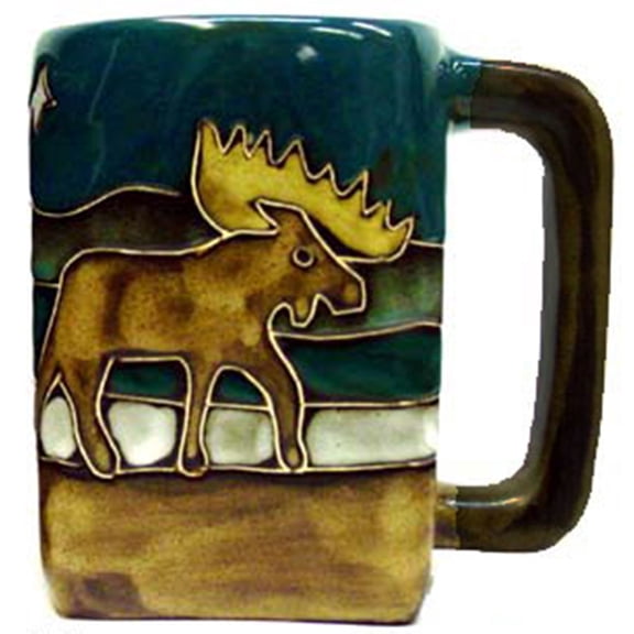 One 1 MARA STONEWARE COLLECTION - 12 Ounce Coffee Cup Collectible Square Bottom Dinner Mug - Moose Design