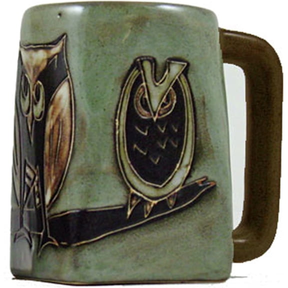 One (1) MARA STONEWARE COLLECTION - 12 Ounce Coffee Cup Collectible Square Bottom Mug - Owl Bird Design