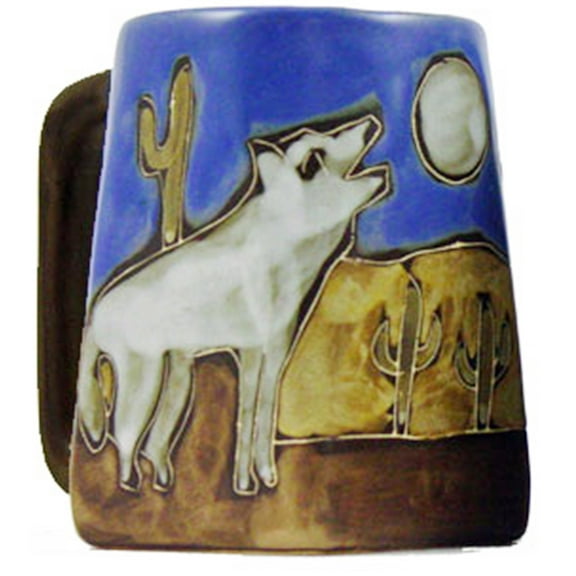 One (1) MARA STONEWARE COLLECTION - 12 Oz Coffee Cup Collectible Square Bottom Mug - Howling Wolves/Desert Design