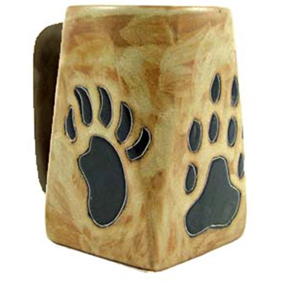 One 1 MARA STONEWARE COLLECTION - 12 Oz Coffee Cup Square Bottom Dinner Mug - Bear & Wolf Paws / Southwest Design