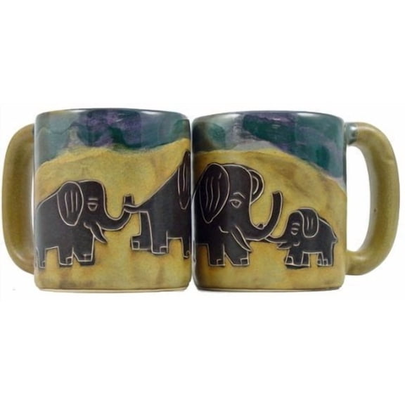 One 1 MARA STONEWARE COLLECTION - 16 Ounce Coffee Cup Collectible Mug - Elephant Design