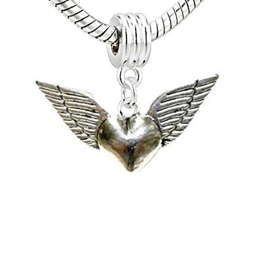 One (1) Silver Tone Angel Heart/wings Charm for Necklace