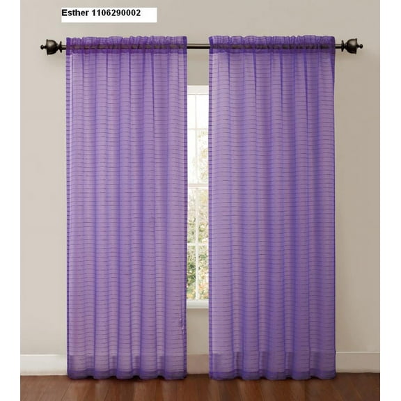 One (1) Striped sheer window curtain panel : 55"w X 90"l, Hot Vibrant Colors (Purple)