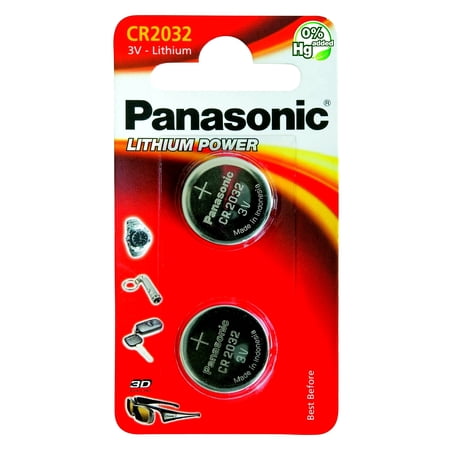 One (1) Twin Pack (2 Batteries) Panasonic Cr2032 Lithium Coin Cell Battery 3V Blister Packed