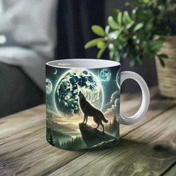 One 11 Ounce Ceramic Mug Featuring a Moonlit Howling Wolf Coffee Tea Or Wine Ideal Valentine S Day And Birthdays