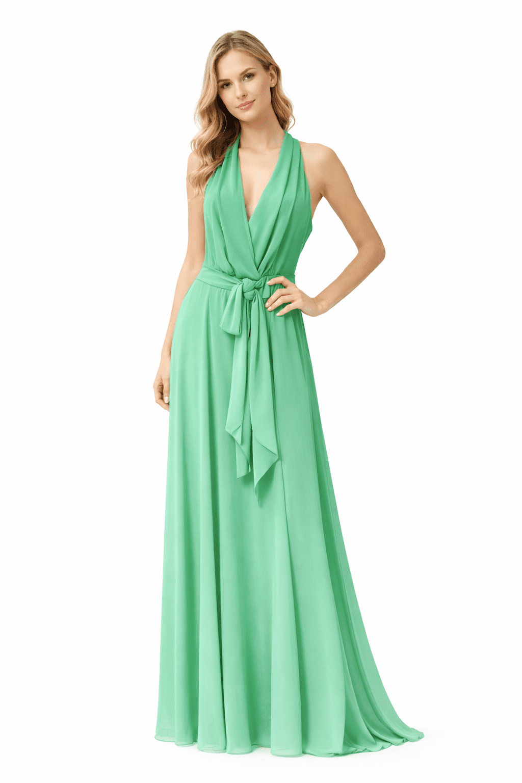 One 33 Social Women's Green Neck Wrap With Tie Waist Dress, 12