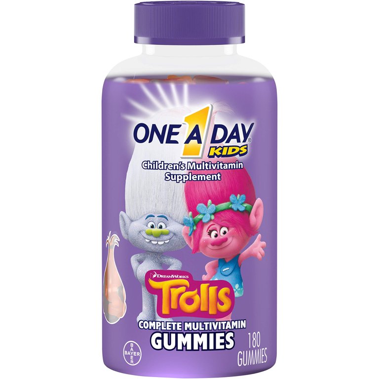 One A Day Kids Trolls Multivitamin Gummy, 180 Count, with Vitamins 