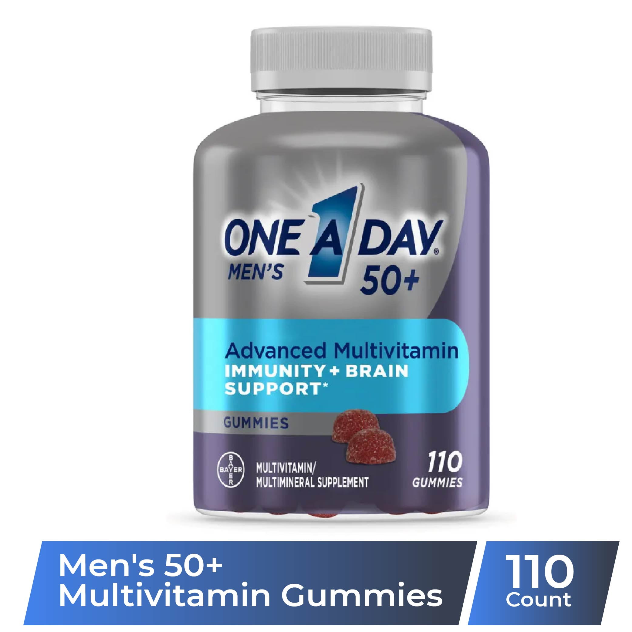 One A Day Men's 50+ Gummies Multivitamin w/ Immunity and Brain Support, 110 Ct