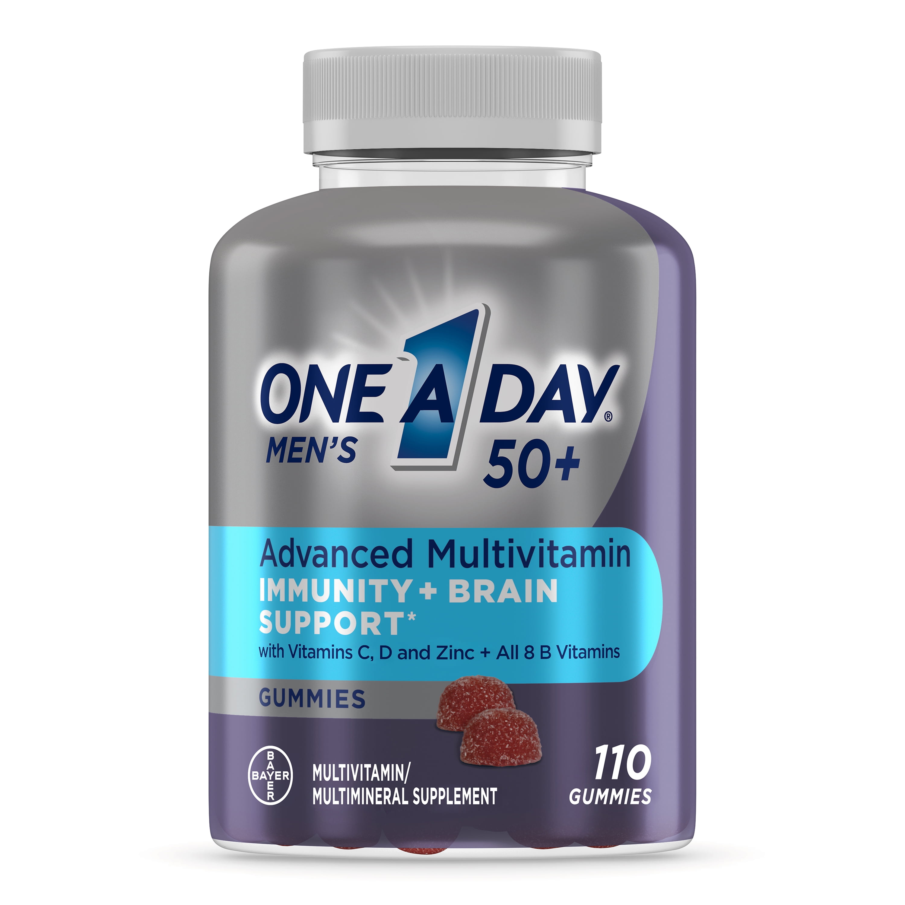 One A Day Men's 50+ Gummies Multivitamin w/ Immunity and Brain Support, 110 Ct