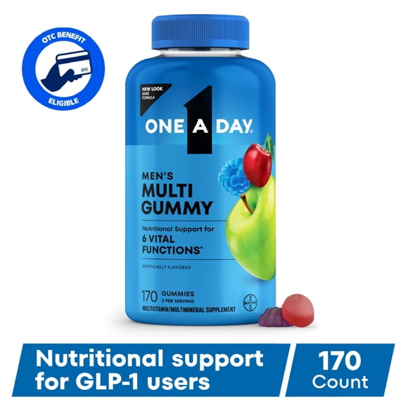 One A Day Mens Multivitamins Gummies with B Vitamins, Physical Energy Support 170 Count