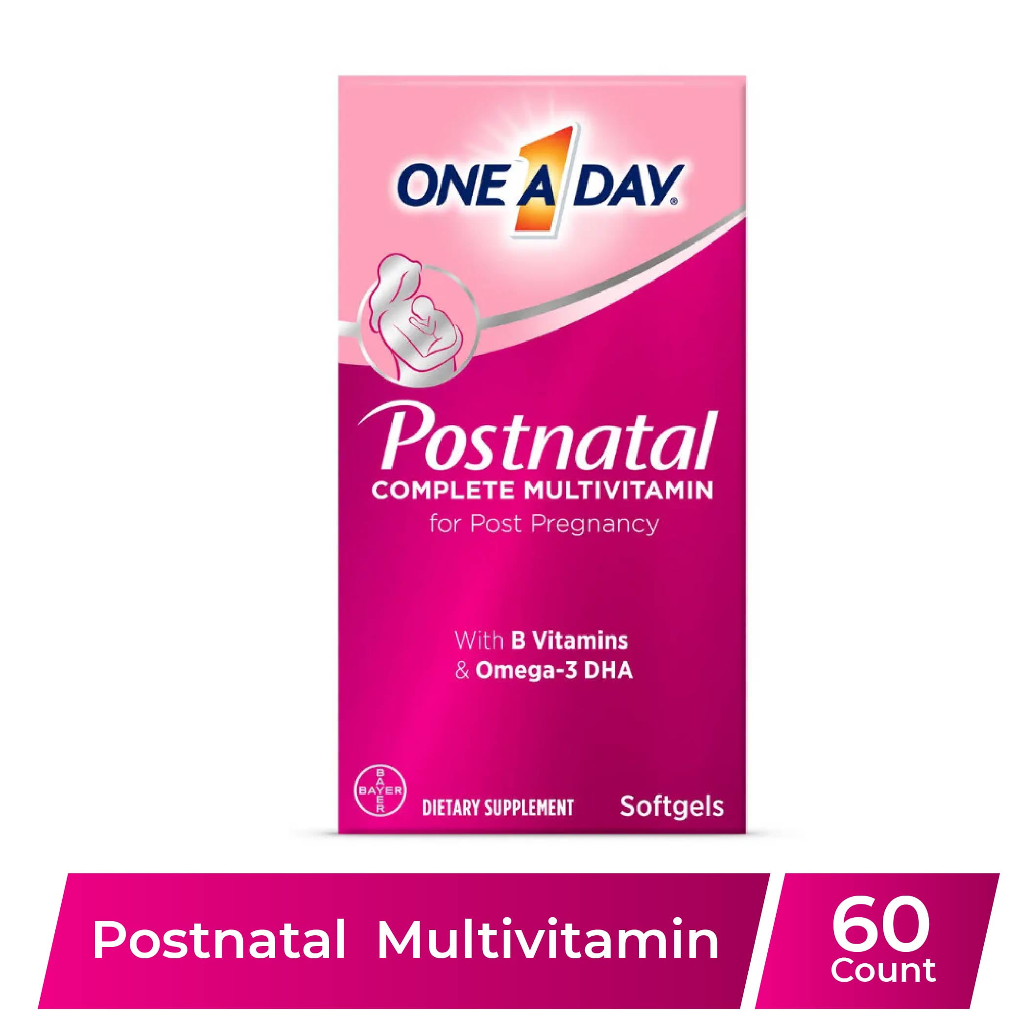 One A Day Postnatal Complete Multivitamin, Multivitamin for Post-Pregnancy with Folic Acid and Omega-3 DHA, 60 Count