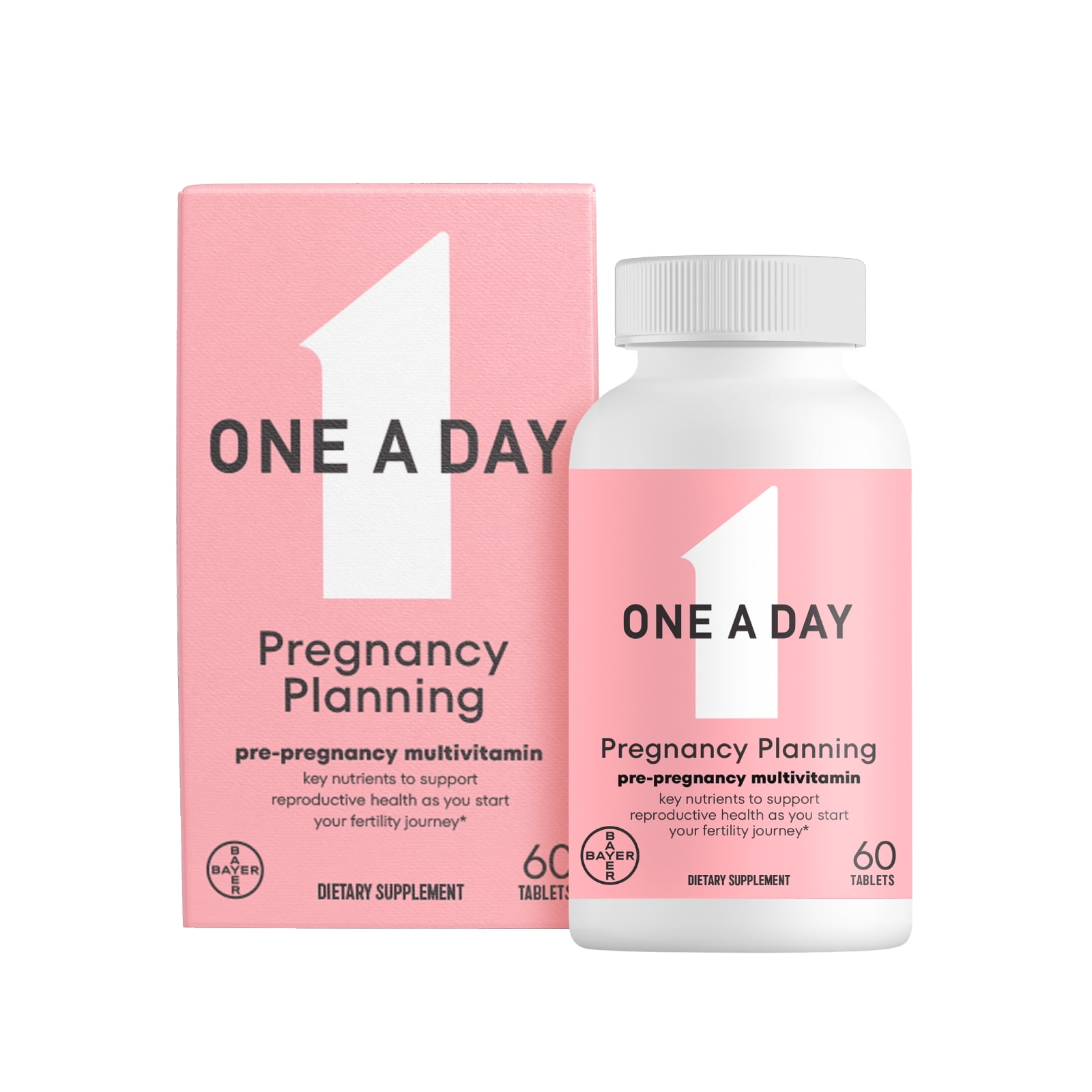 One A Day Pregnancy Planning Prenatal Multivitamin for Women, Pre Pregnancy Vitamins for Women with Methylfolate, Folic Acid, Zinc, Vitamin B12 & Vitamin D to Support Reproductive Health, 60 Tablets