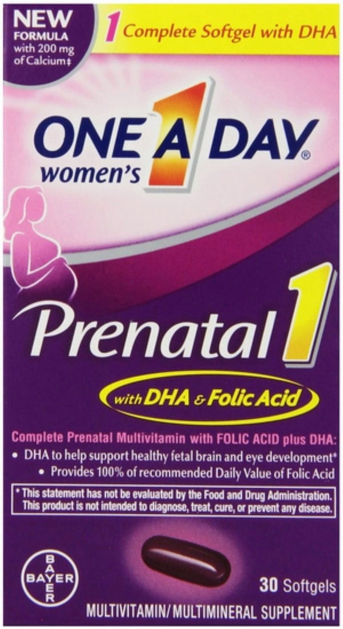 One-A-Day Prenatal 1 with DHA & Folic Acid Softgels, 30 ea (Pack of 2)