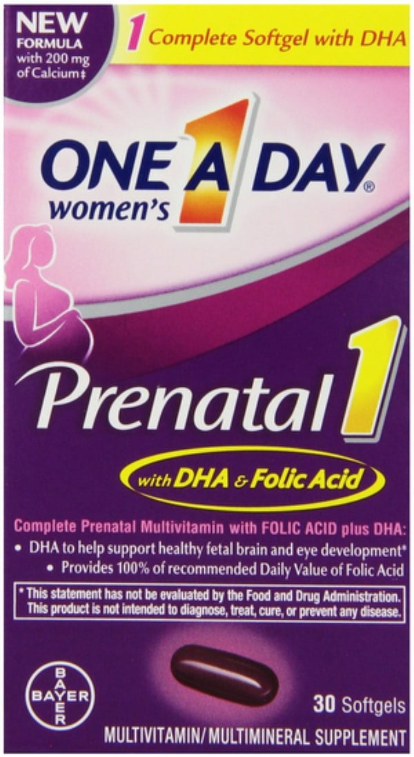 One-A-Day Prenatal 1 with DHA & Folic Acid Softgels, 30 ea (Pack of 6)