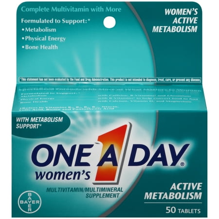 One A Day Womenâs Active Metabolism Multivitamins, Supplement with Vitamins A, C, E, B2, B6, B12, Iron, Calcium and Vitamin D, 50 ct.