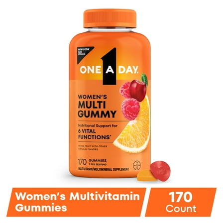 One A Day Womens Multivitamin Gummy with B Vitamins, Biotin, Skin Health Support 170 Count