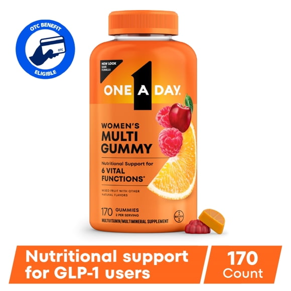 One A Day Womens Multivitamin Gummy with B Vitamins, Biotin, Skin Health Support 170 Count