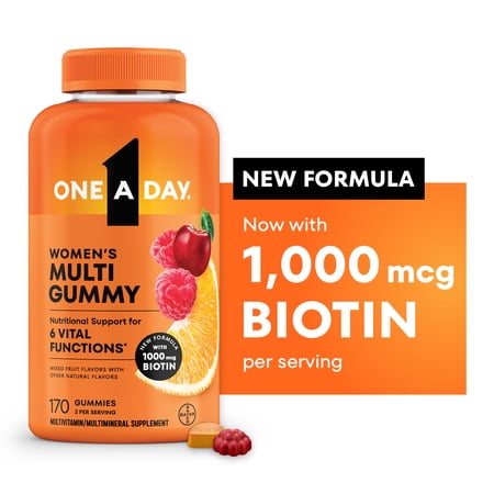 One A Day Womens Multivitamin Gummy with 1000mcg Biotin, for Hair, Skin & Nails, 170 Count