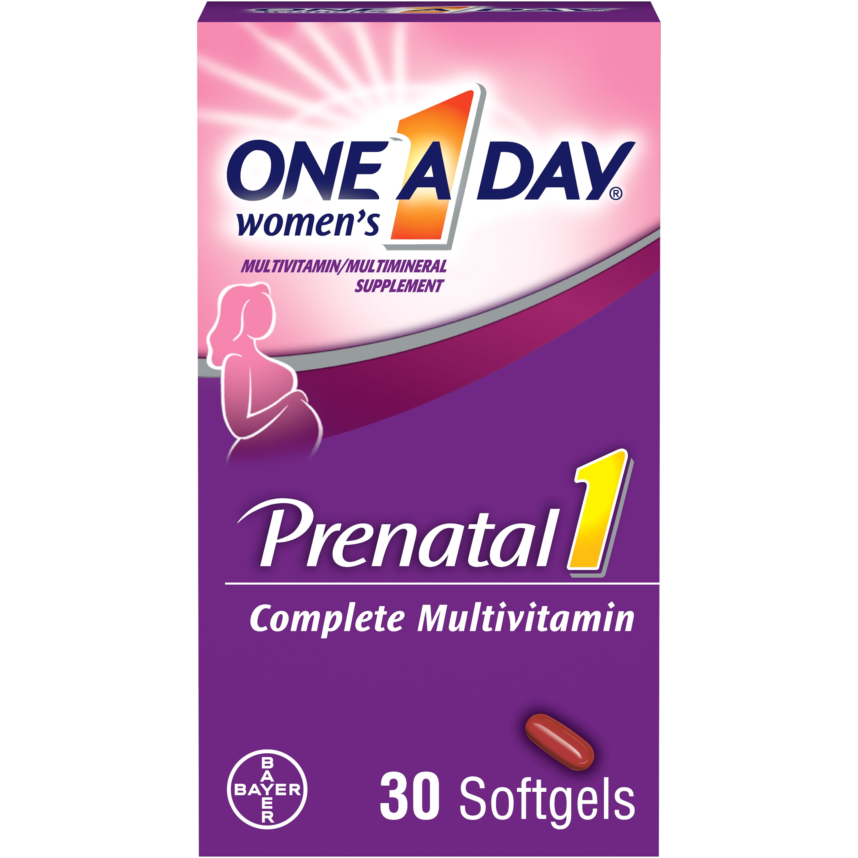 One A Day Women's Prenatal 1 Multivitamin, Supplement for Before, During, and Post Pregnancy, including Vitamins A, C, D, E, B6, B12, and Omega-3 DHA, 30 Count