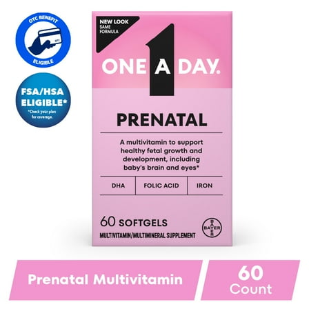One A Day Women's Prenatal Multivitamin with Folic Acid, DHA and Iron, 60 Ct