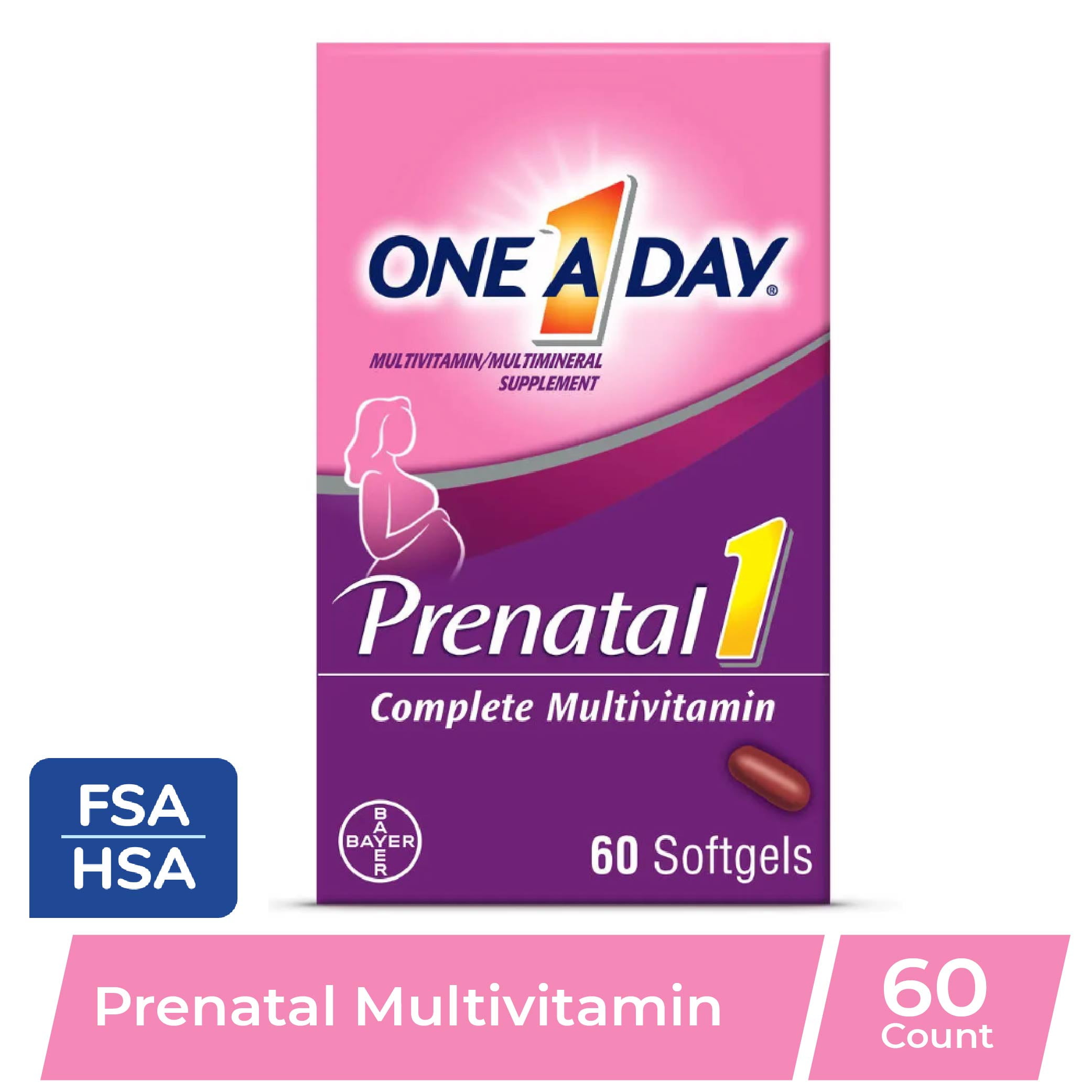 One A Day Women's Prenatal Multivitamin with Folic Acid, DHA and Iron, 60 Ct