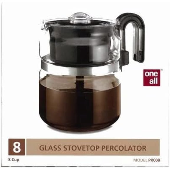 Medelco Stovetop Percolator Coffee Maker - Glass, Black Handle - 8 Cup