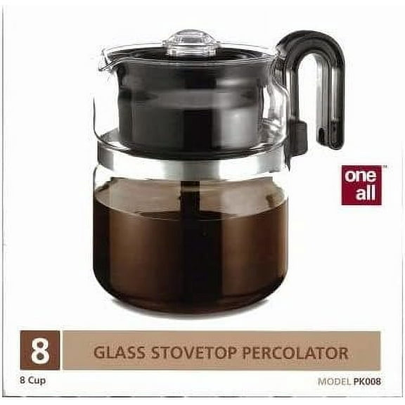 Medelco Stovetop Percolator Coffee Maker - Glass, Black Handle - 8 Cup